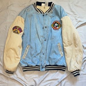 Vintage Disney Parks Mickey Mouse Varsity Denim Jacket 1928 Adult XL